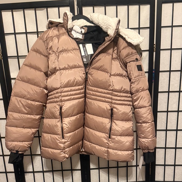 Steve Madden Brown Puffer Jacket with Faux Fur Hood - Picture 3 of 10